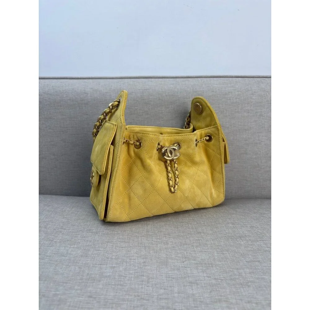 CHANEL Yellow Calfskin Drawstring Bucket Bag Mini GHW